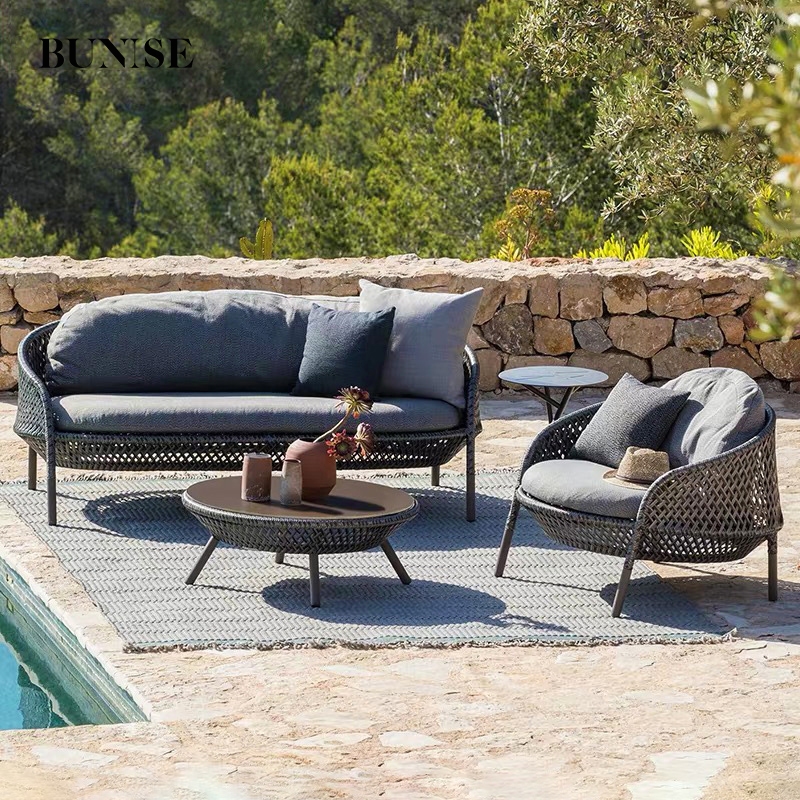 BUNISE P28 Outdoor Rattan Sofa Set  - Creative Luxury Woven Sofa and Chair with Coffee Table for Vil
