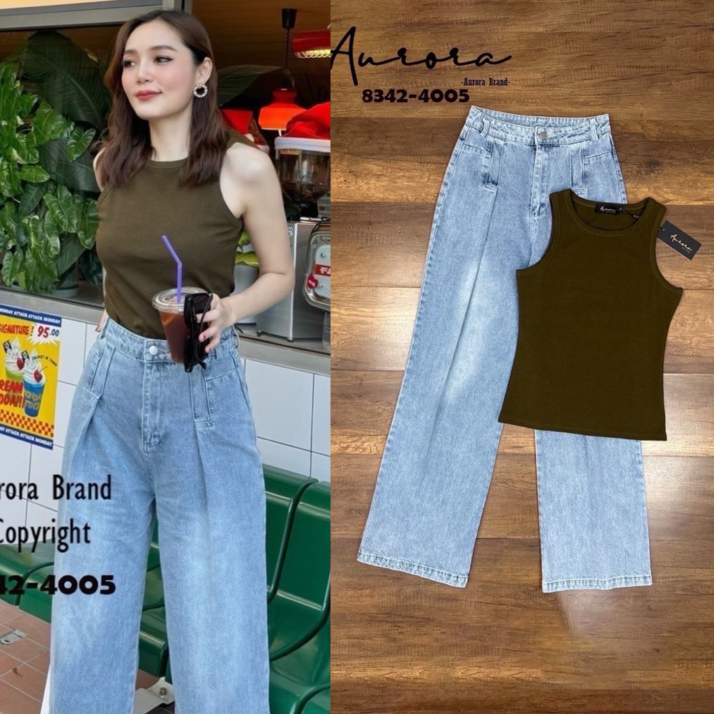 พร้อมส่ง เติม S⚡️AR 8342 เสื้อกล้ามสีขี้ม้า+กางเกงยีนส์ขายาว ทรงสวย สีสวย