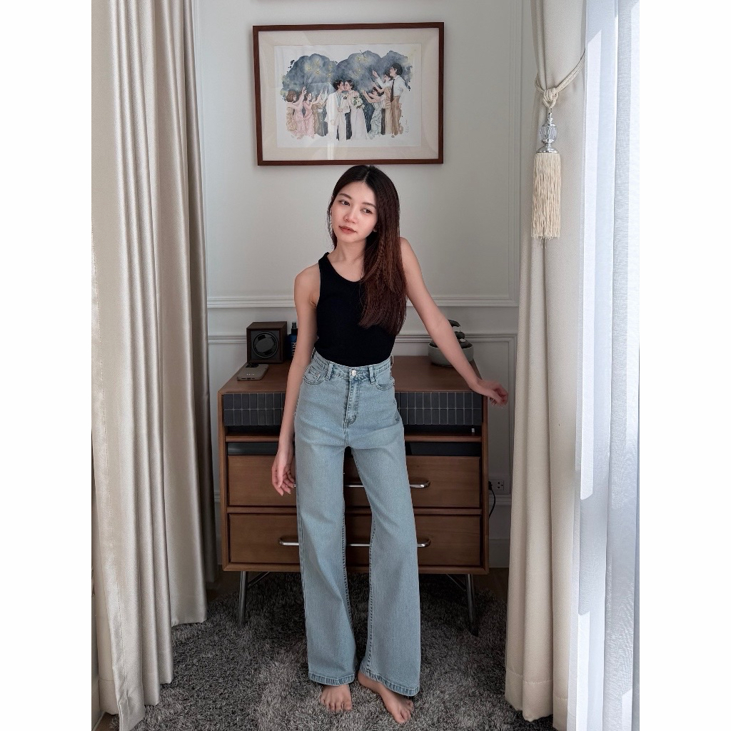 กางเกงยีนส์-ทรงกระบอกกลาง-ยืนส์ยืดร้านวณิศา(wanisa)💙🩵🤍