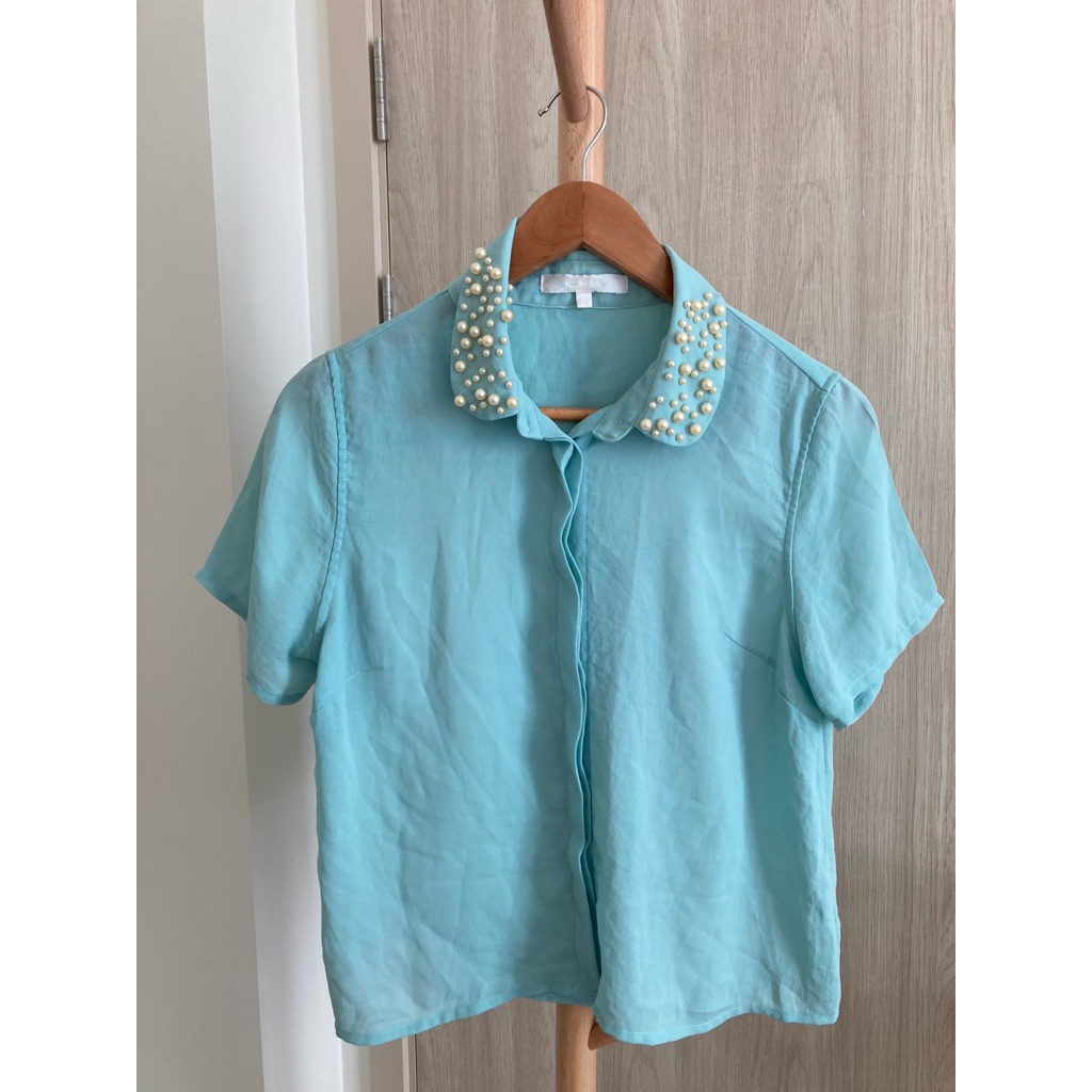 CPS size M แท้ เสื้อชีฟองคอปกแต่งมุข