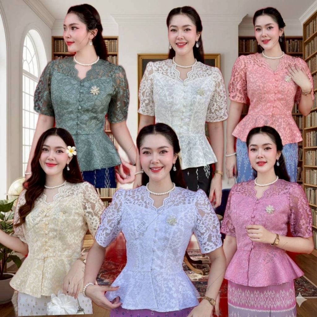 เสื้อลูกไม้อิตาลีงานกระดุมหน้าแขนตุ๊กตา แต่งระบายสวยใส่ออกงานได้ทุกโอกาส