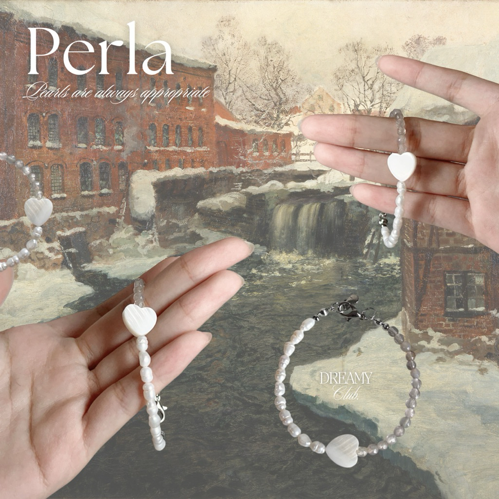 Perla กำไลข้อมือ ไข่มุกและlabradorite กำไลหิน หินแท้และไข่มุกแท้