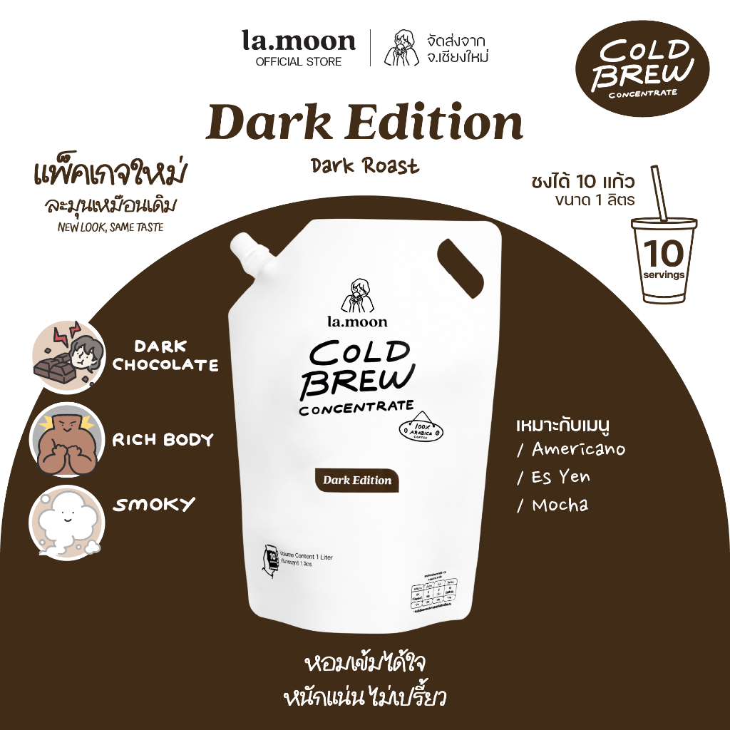 Lamoon Cold Brew Concentrate กาแฟสกัดเย็นคั่วเข้มดอยช้าง - Dark Edition (ชนิดเข้มข้น) 1 ลิตร