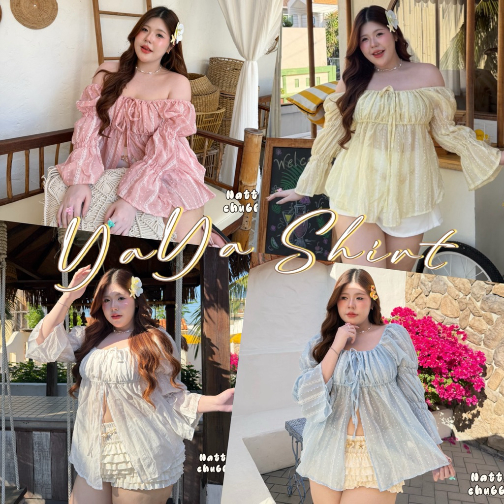 🧸𝐂𝐡𝐮𝐛𝐛𝐲𝐋𝐚𝐧𝐝.(อก38-50)🪴YaYa Shirt🪴รุ่นญาญ่า เสื้อปาดไหล่สาวอวบ ไซส์ใหญ่ ทรงฮิต ใส่สวย #Sh414
