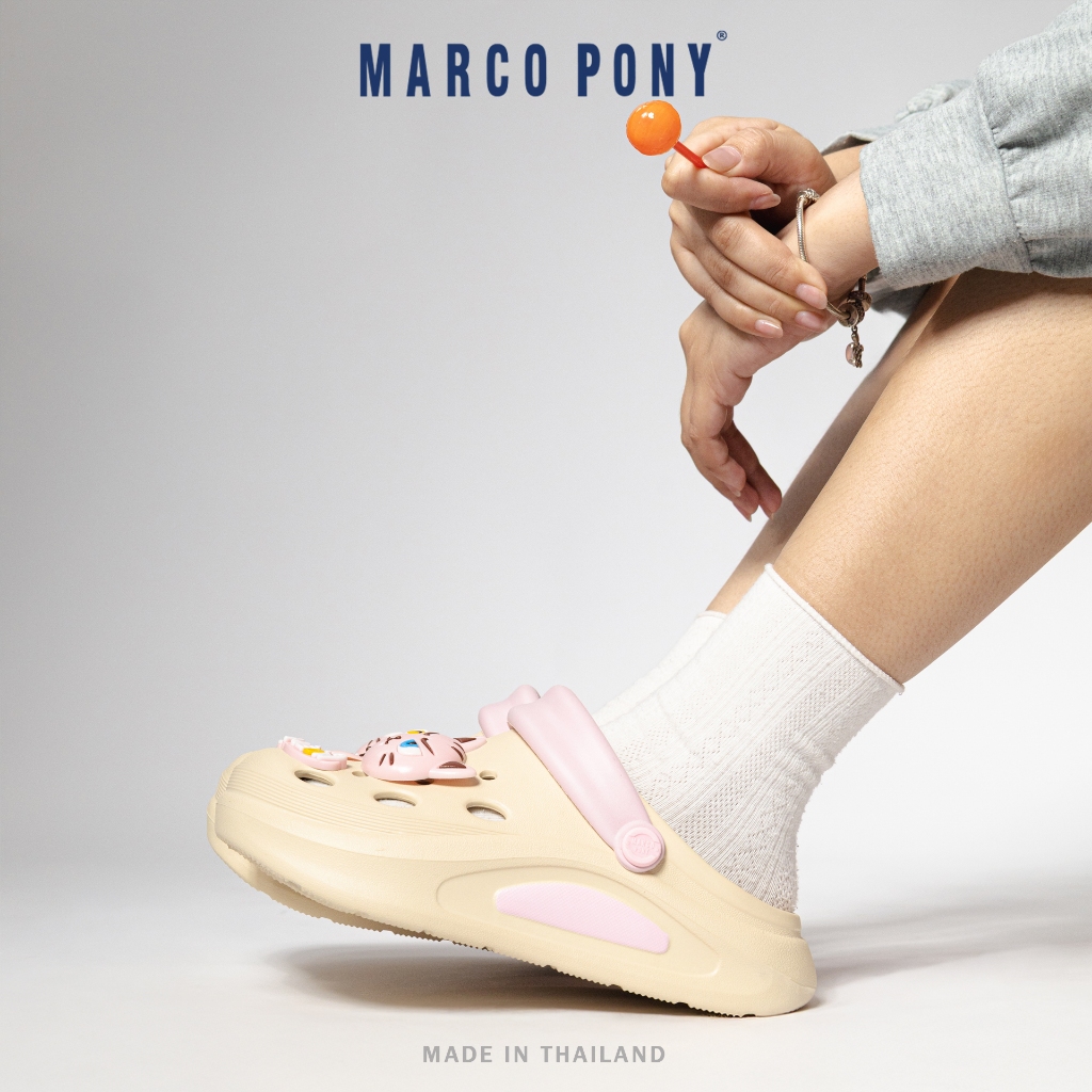 Marco Pony รองเท้ายางแฟชั่นหัวโตใส่สบาย สีสันสดใสหลากหลายสไตล์ แถมตัวติดน่ารัก สายรัดส้น MH9039