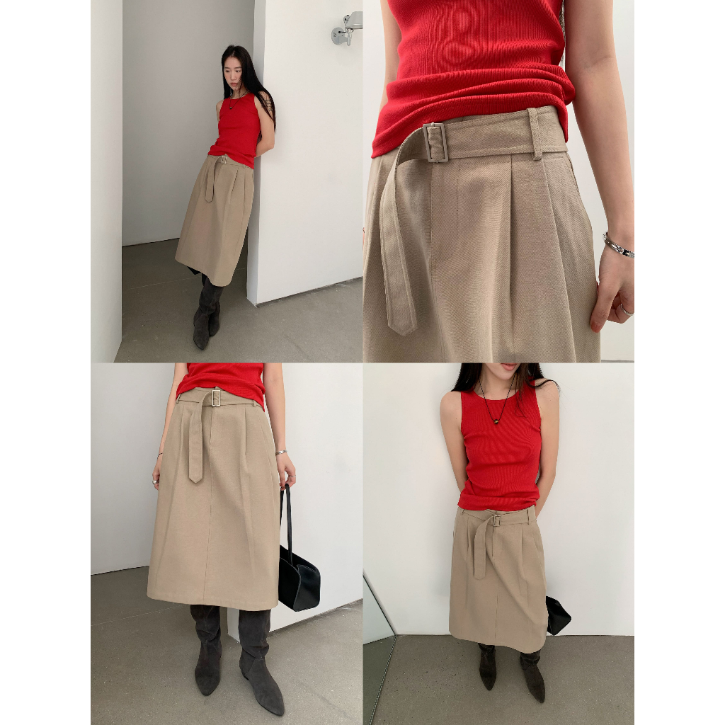 INBYIN - กระโปรงพร้อมเข็มขัด BELT MIDI SKIRT - I3402