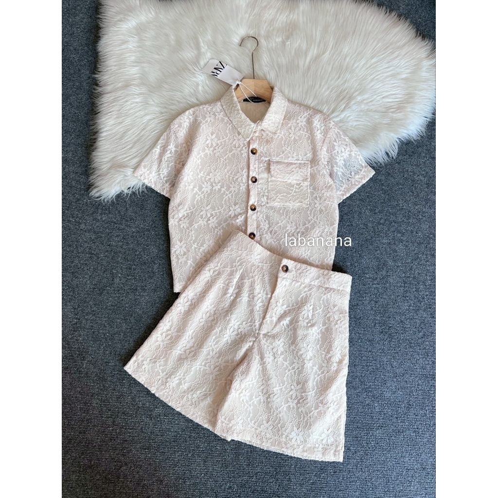 ZARA 👸🏻🌹 ชุดเซ็ท เสื้อคอปก ทรงครอป+กางเกงขาสั้น 🔥💯