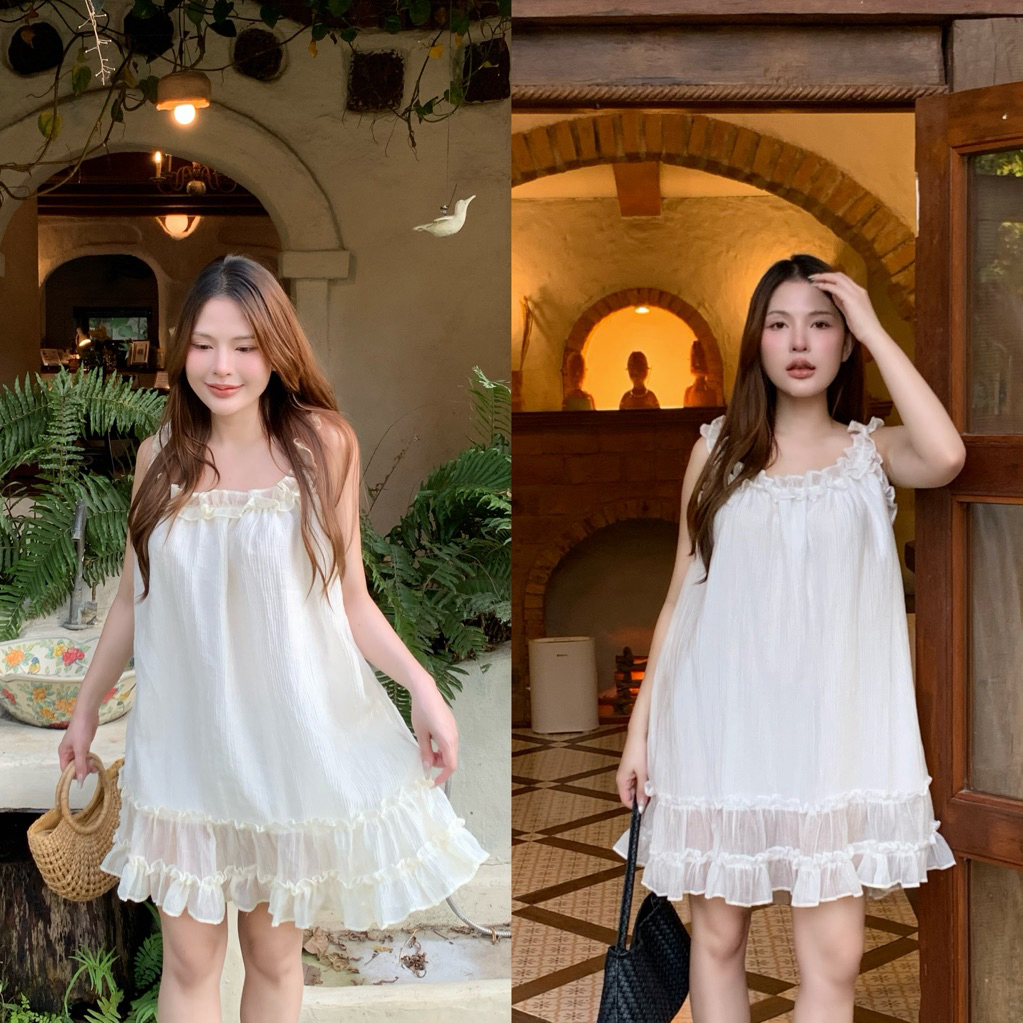 𝐒𝐨𝐟𝐢𝐚 𝐝𝐫𝐞𝐬𝐬 (𝟒𝟔𝟗.-) ชุดเดรสสายเดี่ยวแต่งระบายชายกระโปรง รุ่นนี้ใส่แล้วพรางหุ่นสุดๆ ชุดดูสวย ดูแพง เนื้อผ้าดี