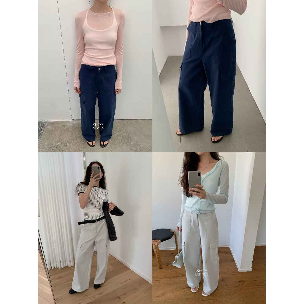 INBYIN - กางเกงคาร์โก้กระบอกตรง SIDE POCKET PANTS - I3476