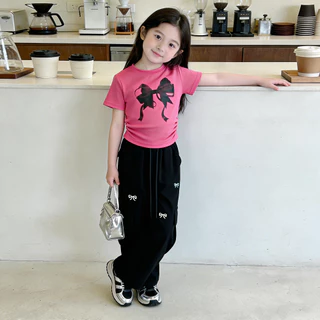 Betterland ชุดเซ็ตเด็กแฟชั่นสไตล์เกาหลี 2ชิ้น เสื้อแขนสั้น+กางเกงขากว้าง สไตล์เกาหลี สไตล์ลำลอง หลวมๆ ใส่สบาย 4-16 ปี
