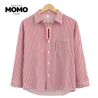 CICI_shop2 | เสื้อผู้หญิงลายทาง แขนยาว เสื้อเชิ้ต ทรง Oversize หลวมๆ พรางหุ่น #085