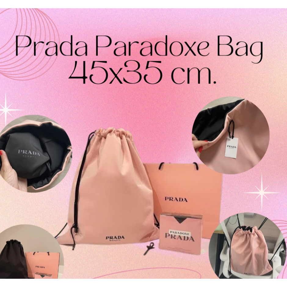 ลดพิเศษ กระเป๋า Prada P/\radoxe Bag ของแถม น้ำหอมพราด้า ใช้ได้ 2 ด้าน ชมพูและดำ 45x35 cm เชือกสีตกนิดนึง กระเป๋าใส่ของ