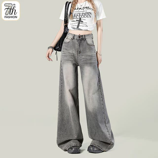 S-5XL【Vintage Classic】ไซส์ใหญ่ กางเกงยีนส์ผู้หญิงทรงตรงสีเทา - ใส่สบาย ใส่ได้ทุกวัน มีครบทุกขนาด