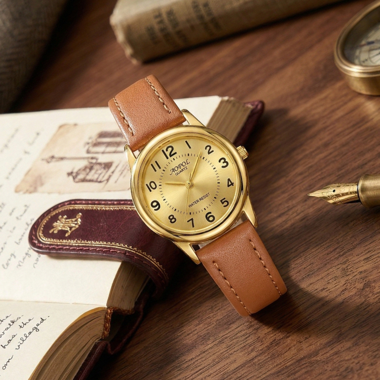 AOPOL #8516L นาฬิกาข้อมือสายหนัง ดีไซน์เลขครบ หน้าปัด 22มิล พร้อมส่ง