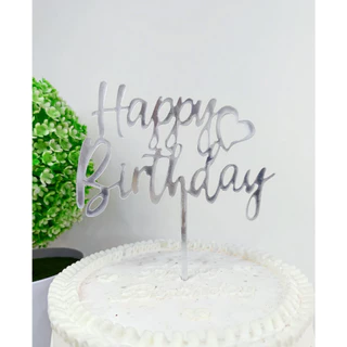 ป้ายปักเค้กอะคริลิคและพลาสติกสีชมพู เงิน ดำ ฟ้า แดง Happy Birthday ชุดที่2/2