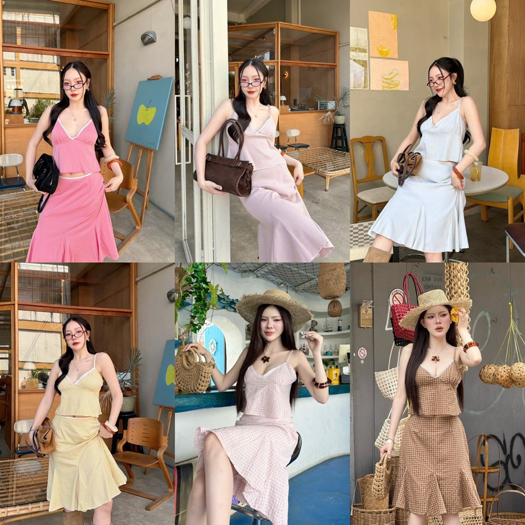 Cookies bear เซต 2 ชิ้น สายเดี่ยวผูกหลัง+กระโปรง