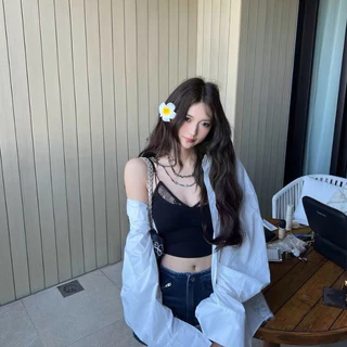 พร้อมส่งในไทย** เสื้อสายเดี่ยวซับลูกไม้ด้านบน มีฟองน้ำ สายปรับขนาดได้ ผ้าร่องยืด Y311