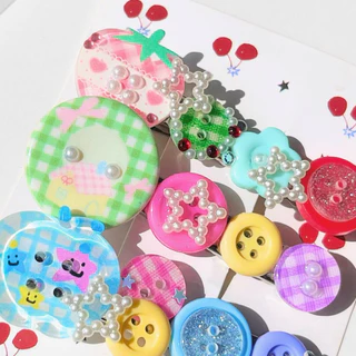 Twinnem-Handmade 🌀🍎⭐️กิ๊บติดผมกระดุม Whimsy Style,กิ๊บติดผม Y2K เครื่องประดับผมน่ารัก