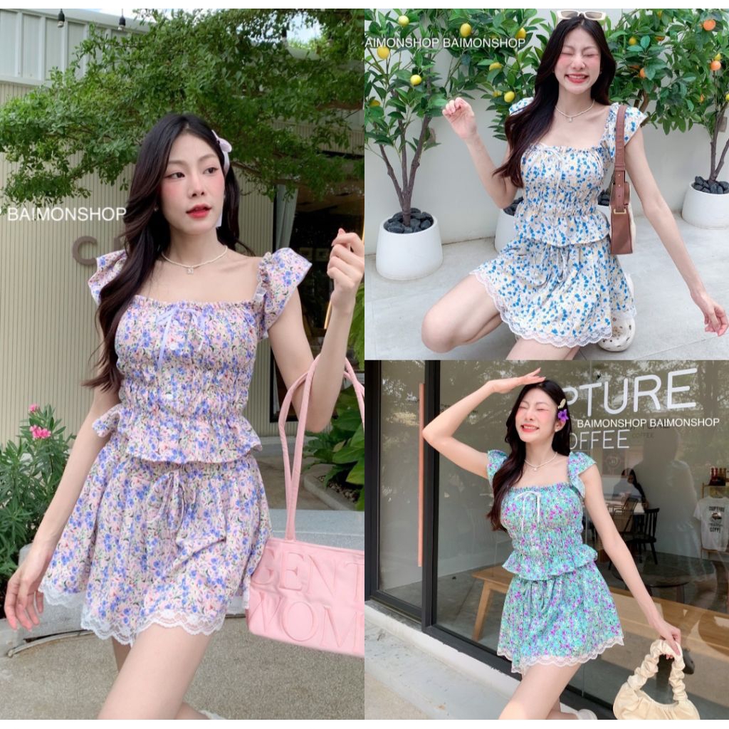 ส่งไวSETเสื้อกระโปรงระบายดีเทลกระดุมหน้าผูกโบว์หน้า – โปรปัง
