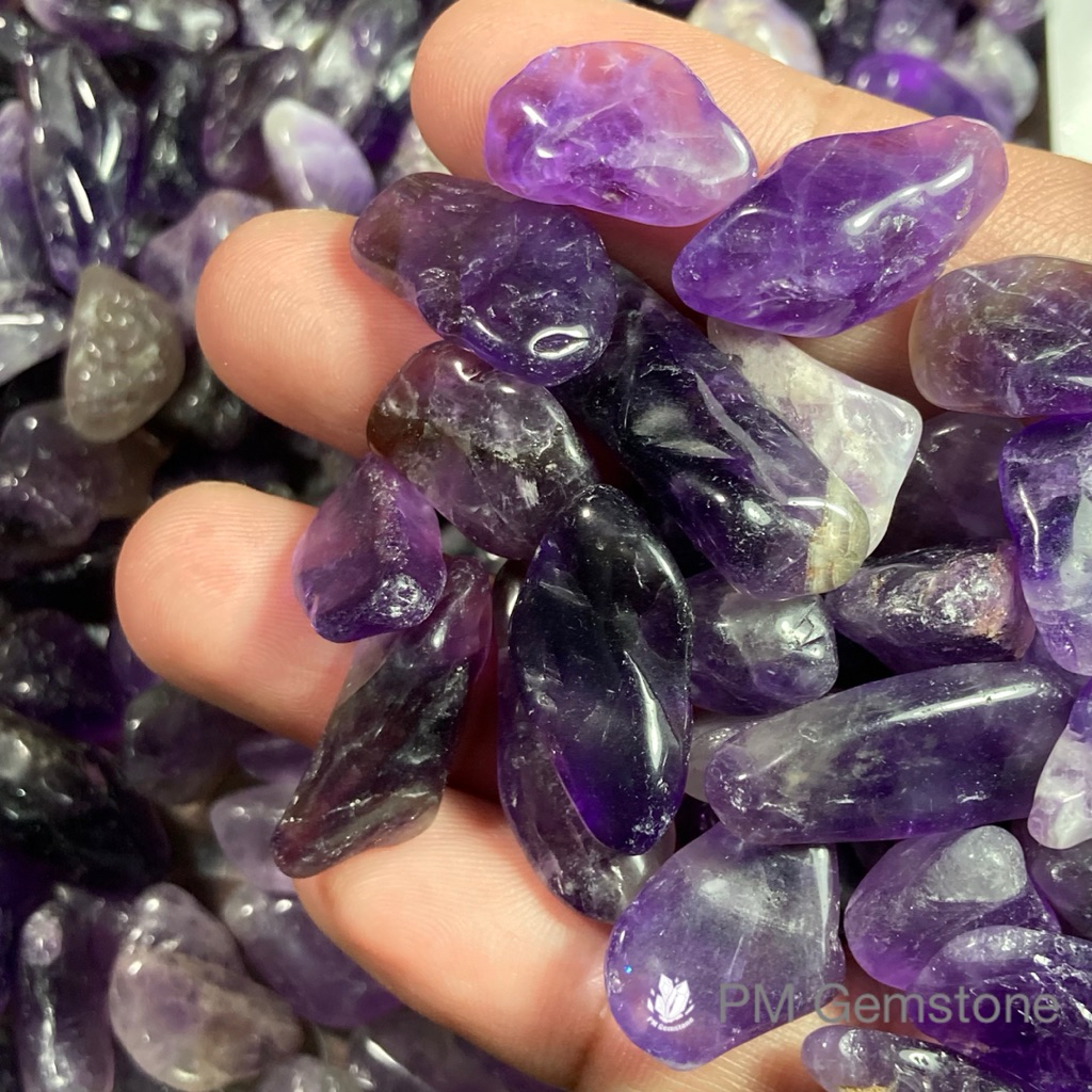 AT03 อเมทิสต์ ( Amethyst ) ขนาด 8-12 mm หินธรรมชาติ หินนำโชค หินแร่ หินคริสตัล หินสะสม งานอาร์ต งานคราฟต์ งานประดิษฐ์