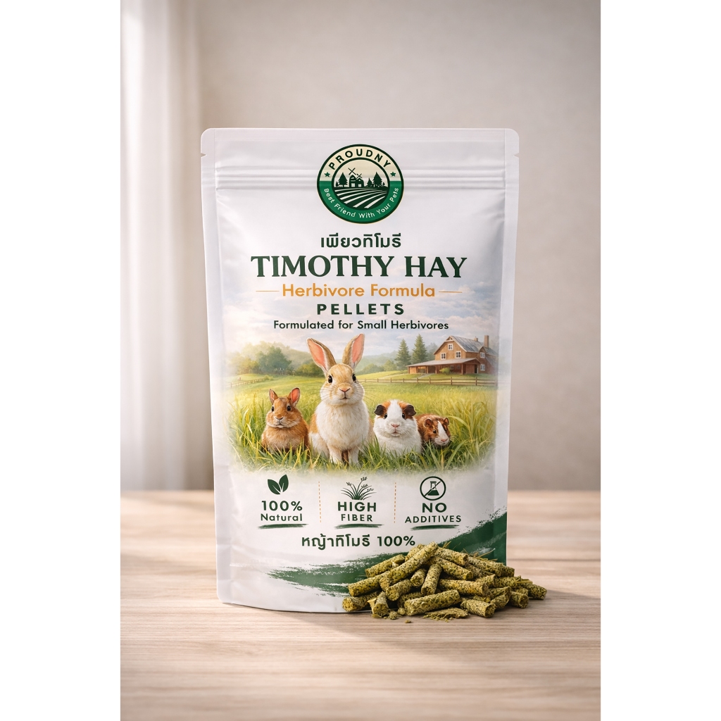 หญ้าทิโมธีอัดเม็ด 100% Timothy Hay Pellets ไฟเบอร์สูง 28% ดูแลฟันและระบบย่อย สำหรับกระต่าย หนูตะเภา ชินชิลล่า 550g