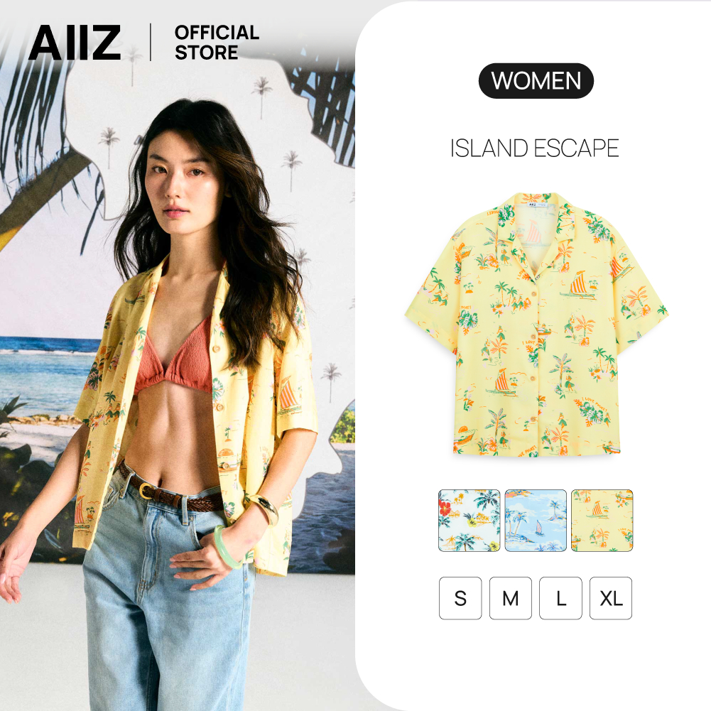 AIIZ (เอ ทู แซด) - เสื้อเชิ้ตซัมเมอร์ลายดอก ทรง Crop ผ้าเรยอน 100%