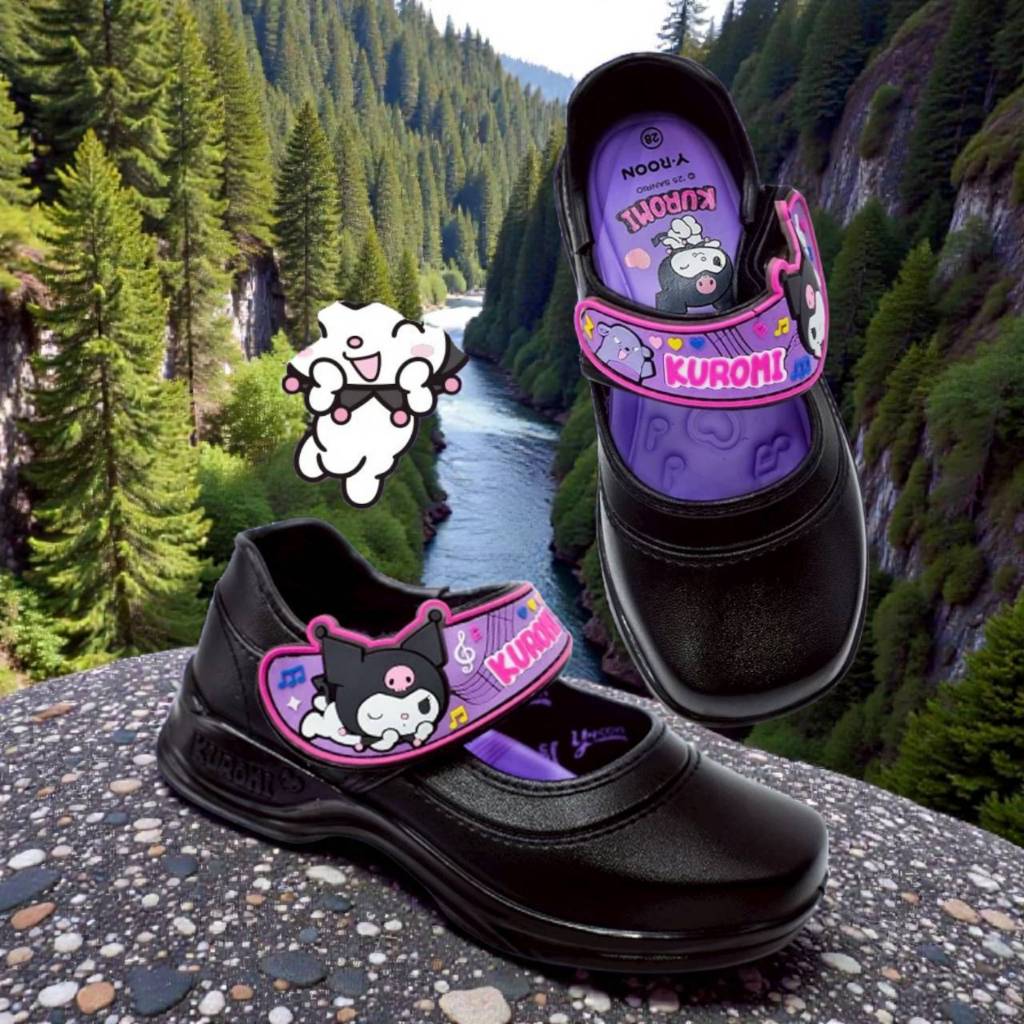 Y-Roon Kuromi 666  รองเท้านักเรียนหนังดำอนุบาลหญิง ยี่ห้อ Y Roon รุ่น 666 ไซร์ 25-33 ส่งด่วน