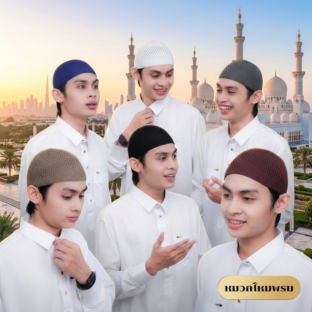 หมวกไหมถักงานนำเข้า มุสลิมชาย อิสลามกะปิเยาะห์ถักทอสีพื้นไม่มีลาย ยืดได้ดีกระชับศีรษะGA34วาริสมุสลิม