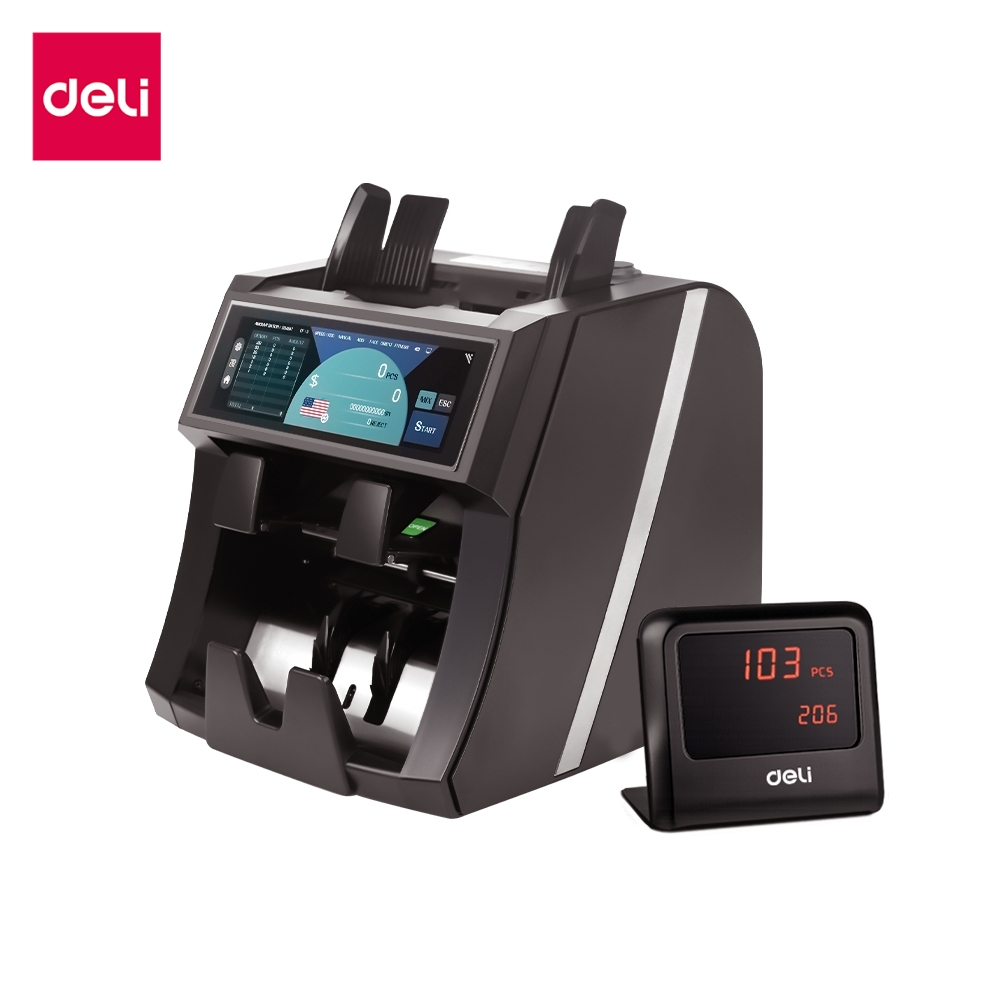 Deli เครื่องนับธนบัตรอัตโนมัติ เครื่องนับเงิน รองรับ 150 สกุลเงิน 13 โหมด 1200ใบ/นาที  Bill Counter