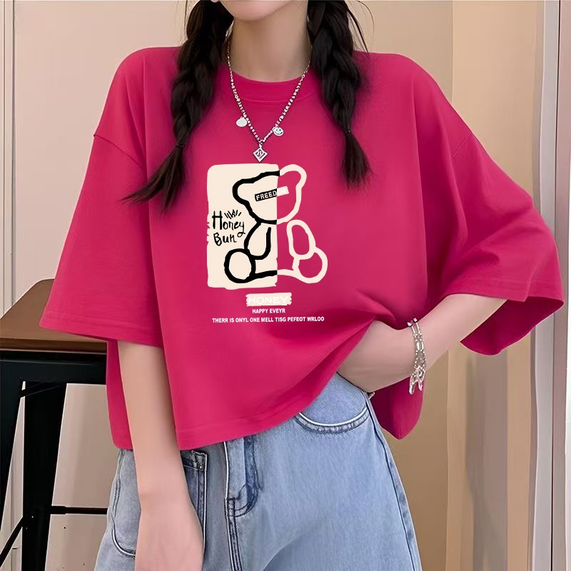 เสื้อครอปสาวอวบน่ารักๆ oversize เสื้อผ้าไซส์ใหญ่ ไตล์เกาหลีแฟชั่น เสื้อยืดลายการ์ตูนสวยผู้หญิงแบบหลวมกําลังฮิตใหม่ล่าสุด