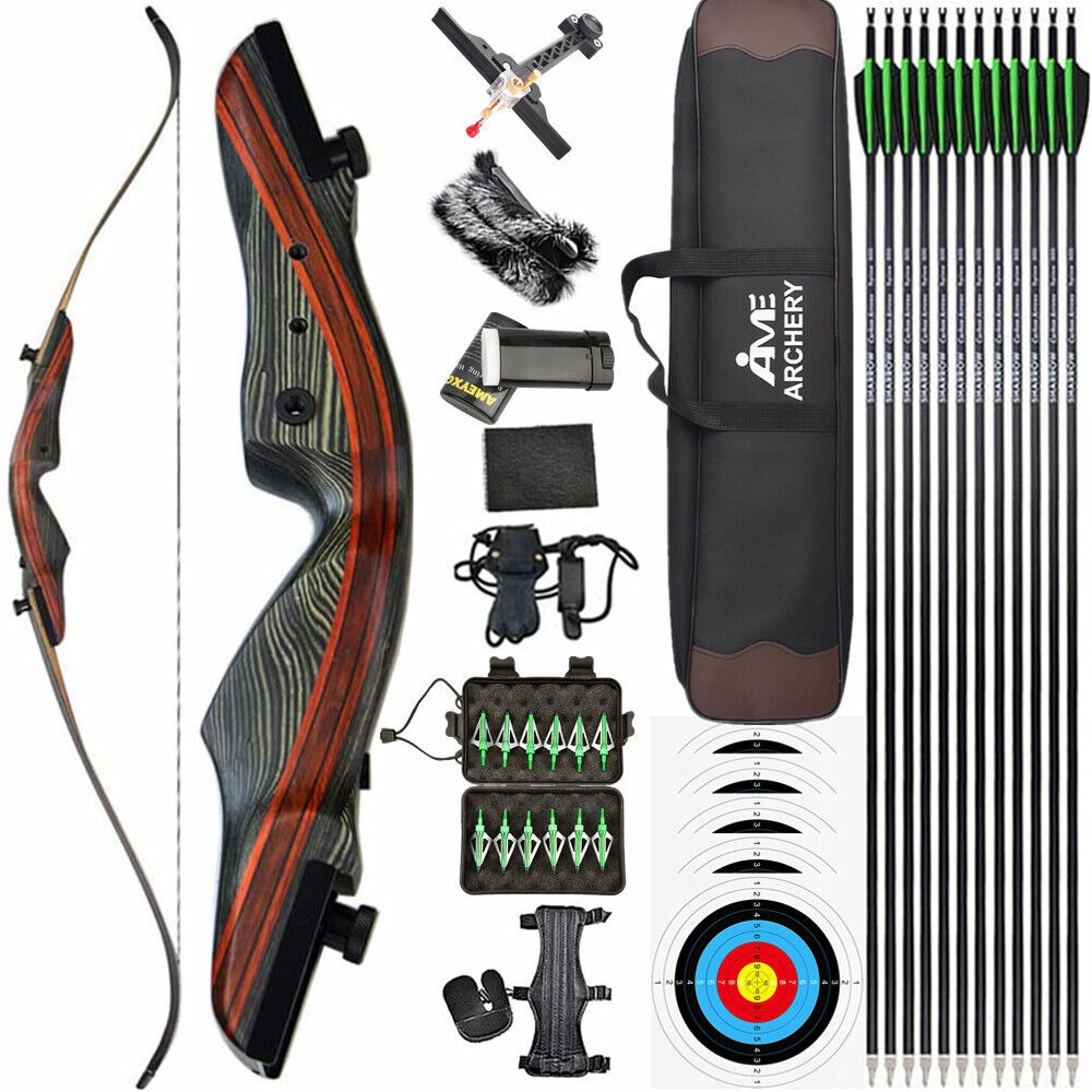 Takedown Recurve Bow – 20-50lbs Adjustable, 62" Overall Length, Flemish String