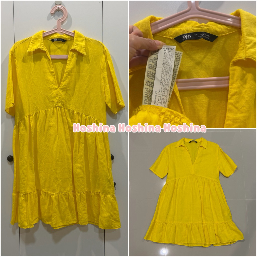 Zara Linen Yellow Dress Size L (Used like New) แท้💯%
