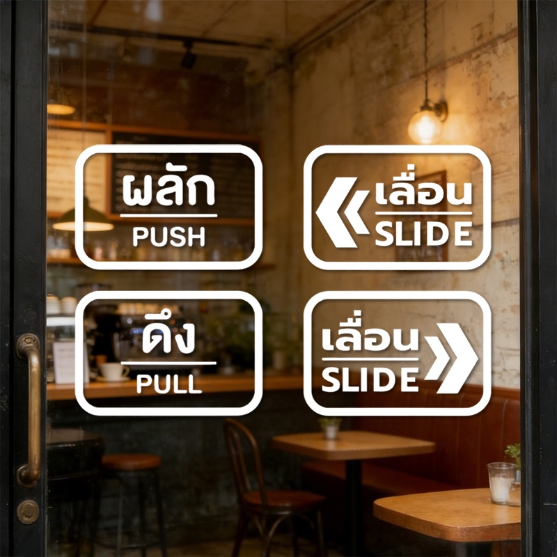 สติ๊กเกอร์ติดกระจก ติดประตู เลื่อน-slide สติ๊กเกอร์ป้ายผลักดึง สติกเกอร์PVC สติ๊กเกอร์เลื่อนSLIDE PUSH PULL Size 15x10cm
