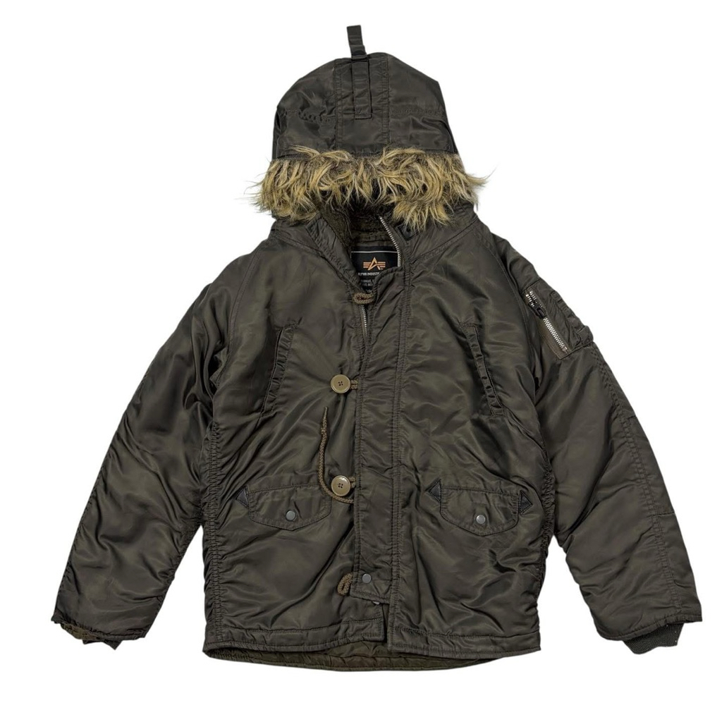 Alpha Industries N3B Parka Jacket Kids 140 Military Winter Fur Hood Rare เสื้อแจ็คเก็ต Alpha Industr