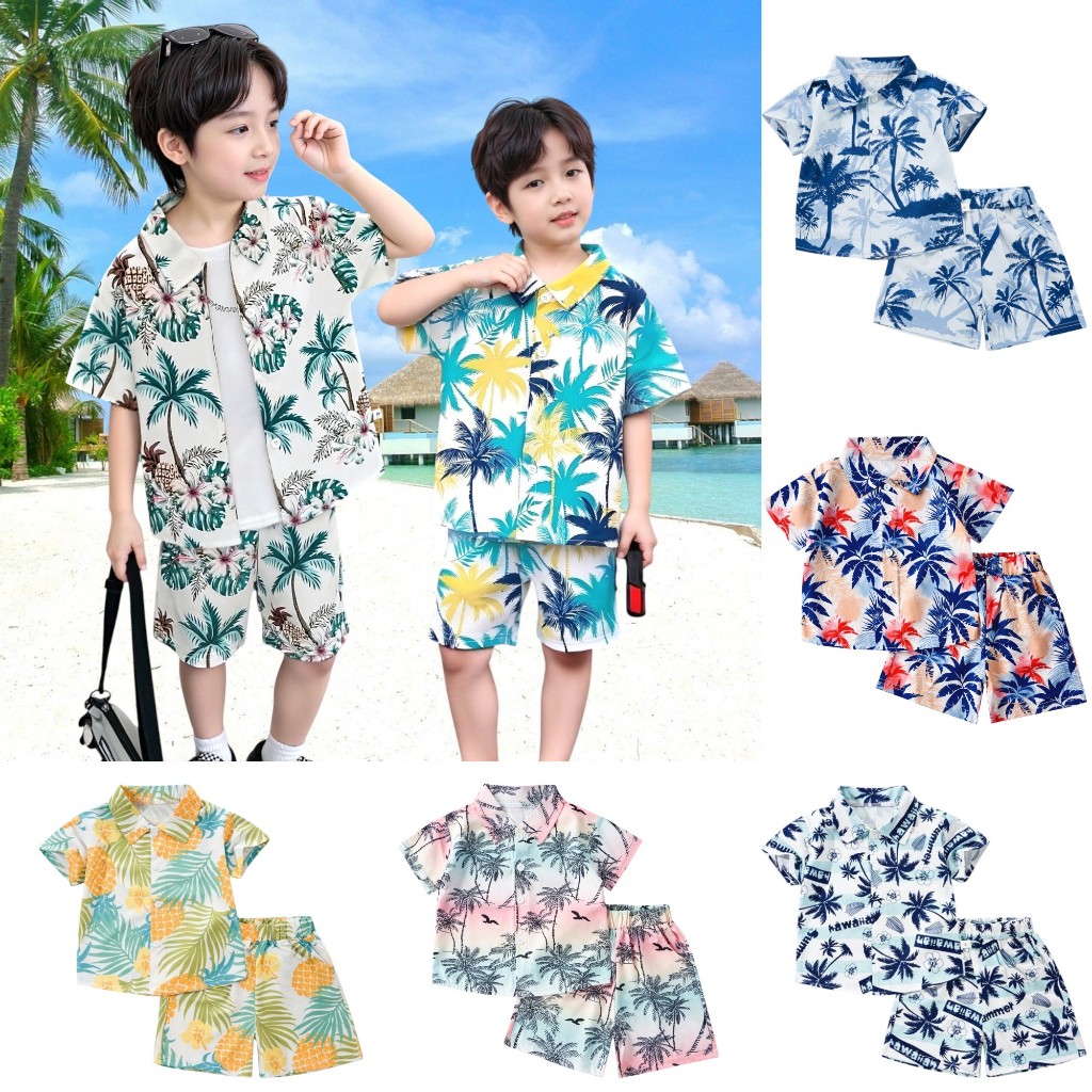 ชุดเด็กฮาวาย2026 เสื้อผ้าเด็กสงกรานต์ลายดอก เสื้อ+กางเกงเด็ก
