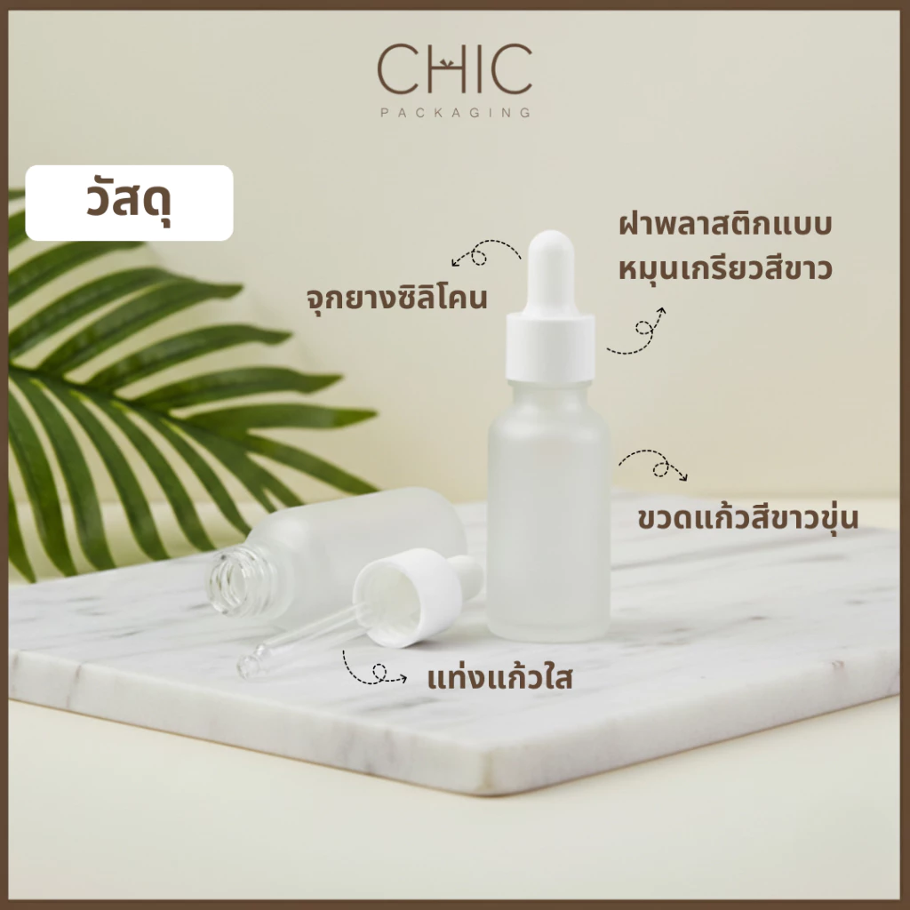 ขวดหยดแก้วสีขาวหมอก ขนาด5/10/15/20/30/50ml ขวดดรอปเปอร์ ใส่เซรั่ม ใส่น้ำมันหอมระเหย Frosted Glass thumbnail 8