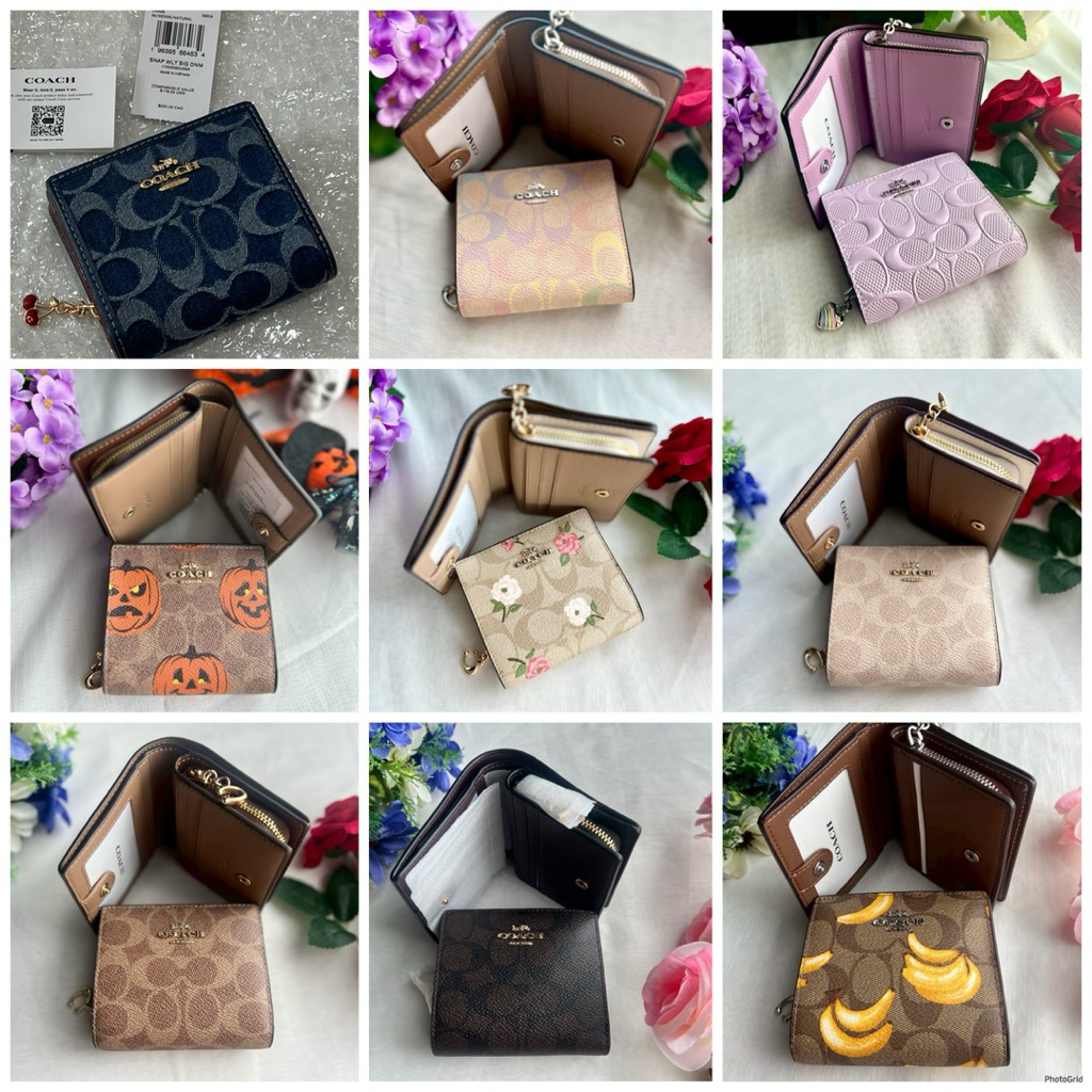 กระเป๋าสตางค์ สองพับ ใส่บัตร ใส่เหรียญ Snap Wallet In Signature Canvas CCL96 CW789 CR942 CR969