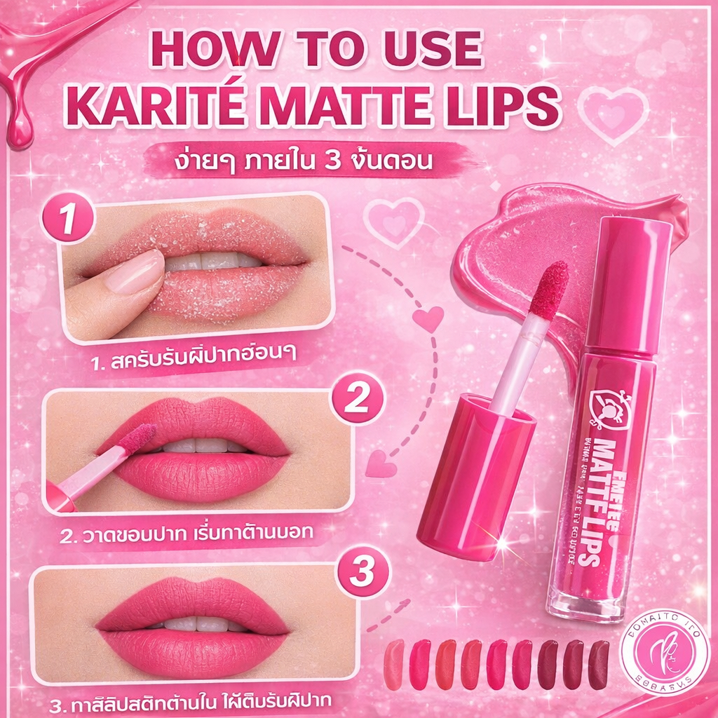 Karité Lip Matte ลิปสติกเนื้อแมท มีให้เลือก 12 สี เม็ดสีแน่นติดทนไม่ทำให้ริมฝีปากแห้งทาแล้วไม่ตกร่อง ราคา ถูกที่สุด ดีลบีเคเค แกลเลอรีภาพที่ 6