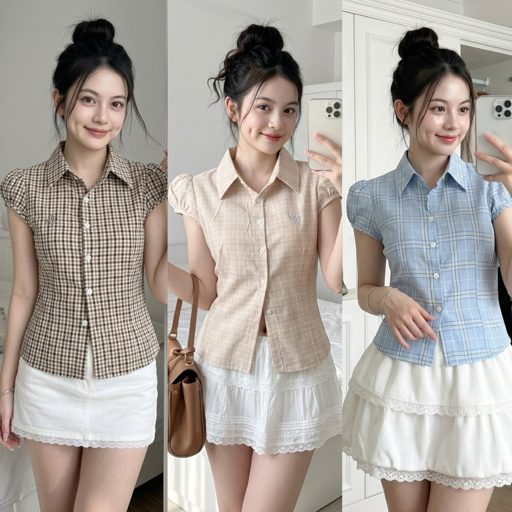 🌟Mamildya.shop🌟 เสื้อเชิ้ตคอปกผ้าคอตตอน100 เนื้อหนา ทรงแขนจีบ/ G1-3/COOK-ดำ⚫