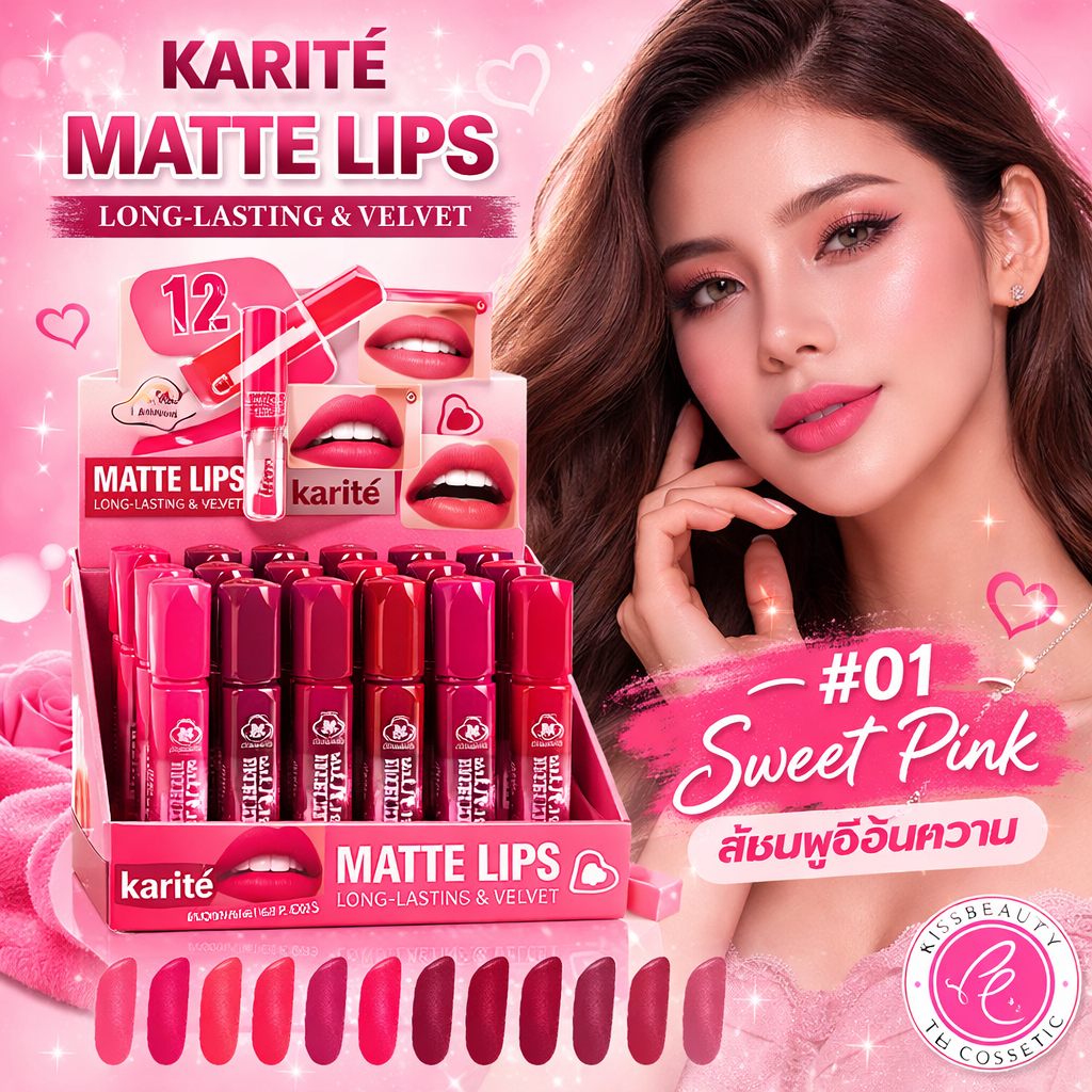 Karité Lip Matte ลิปสติกเนื้อแมท มีให้เลือก 12 สี เม็ดสีแน่นติดทนไม่ทำให้ริมฝีปากแห้งทาแล้วไม่ตกร่อง ราคา ถูกที่สุด ดีลบีเคเค แกลเลอรีภาพที่ 5