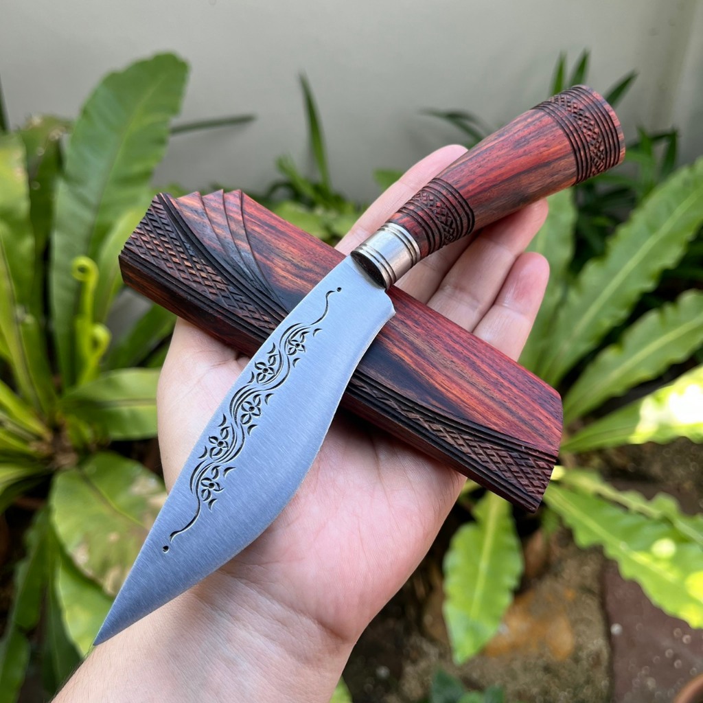 มีดเหน็บ Thai E-nep มีดหมอ มาเชเต้ Machete มีดแคมป์ ใบ 4.8” ผานไถ ตีร้อนชุบแข็ง ผิวขัด ตอกลาย คอเลส 