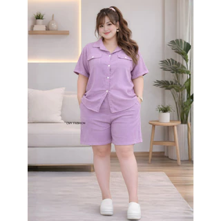 ชุดเซ็ทสาวอวบ ไซส์ใหญ่ เสื้อคอปก แขนสั้น กางเกงขาสั้น ผ้าสปันอัดลายย่น เนื้อผ้าใส่สบาย ใส่ได้ทั้งชายและหญิง cb588#