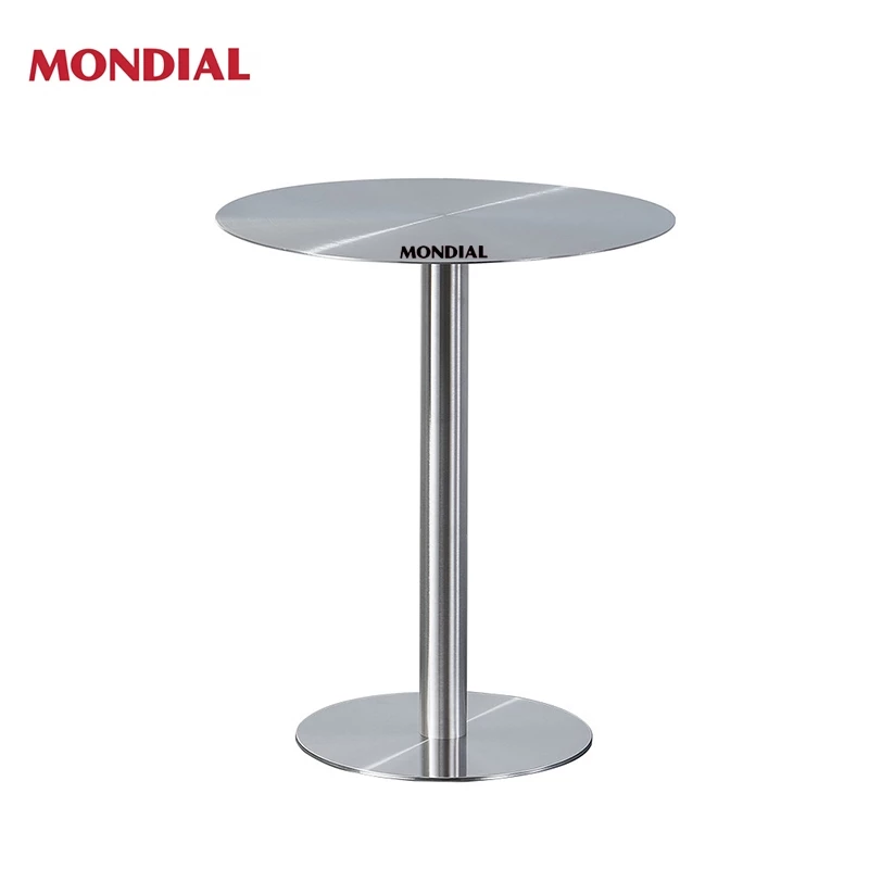 Mondial โต๊ะบาร์สแตนเลสขัดสี ฐานกลมมั่นคง เหมาะสำหรับร้านอาหารและร้านชานม ป้องกันสนิมและทำความสะอาดง่าย
