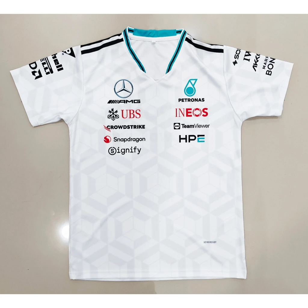 เสื้อF1 เสื้อคอกลมแขนสั้นฟอร์มูล่าวันทีม ปิโตรนาส รุ่น สีขาว #FM0200 พิมพ์ทั้งตัว ไซส์ S-5XL