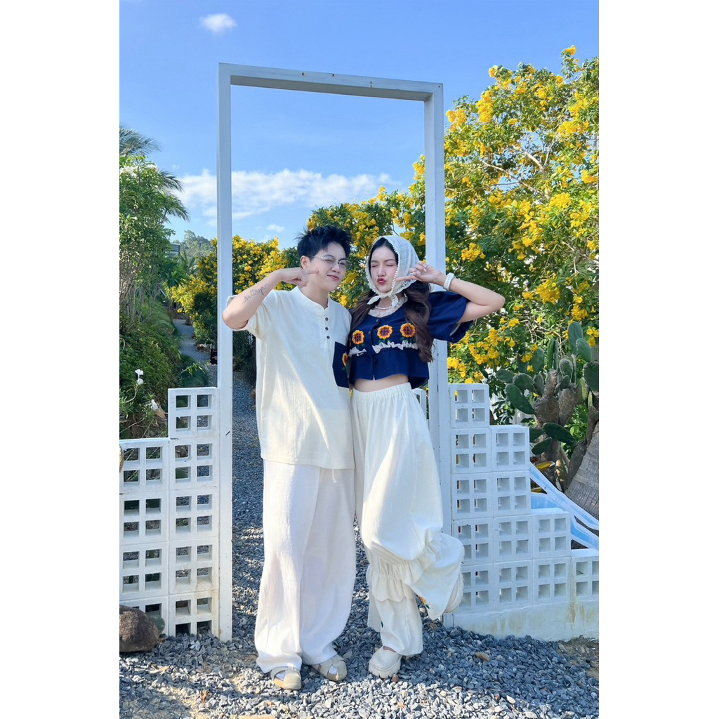 MR019 ชุดเซตกางเกงขาจั้ม ครีม-กรม