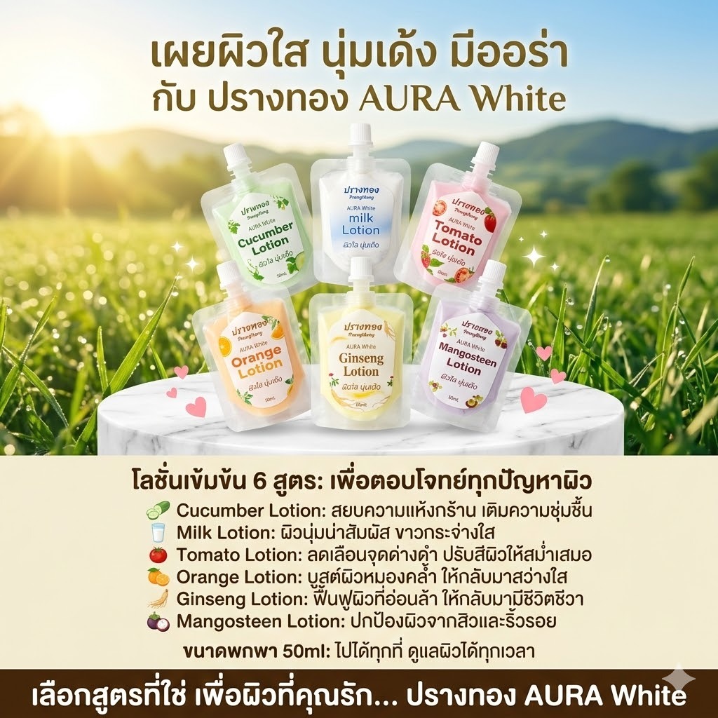 โลชั่น ปรางทอง AURA White Body Lotion (ติดสติกเกอร์)