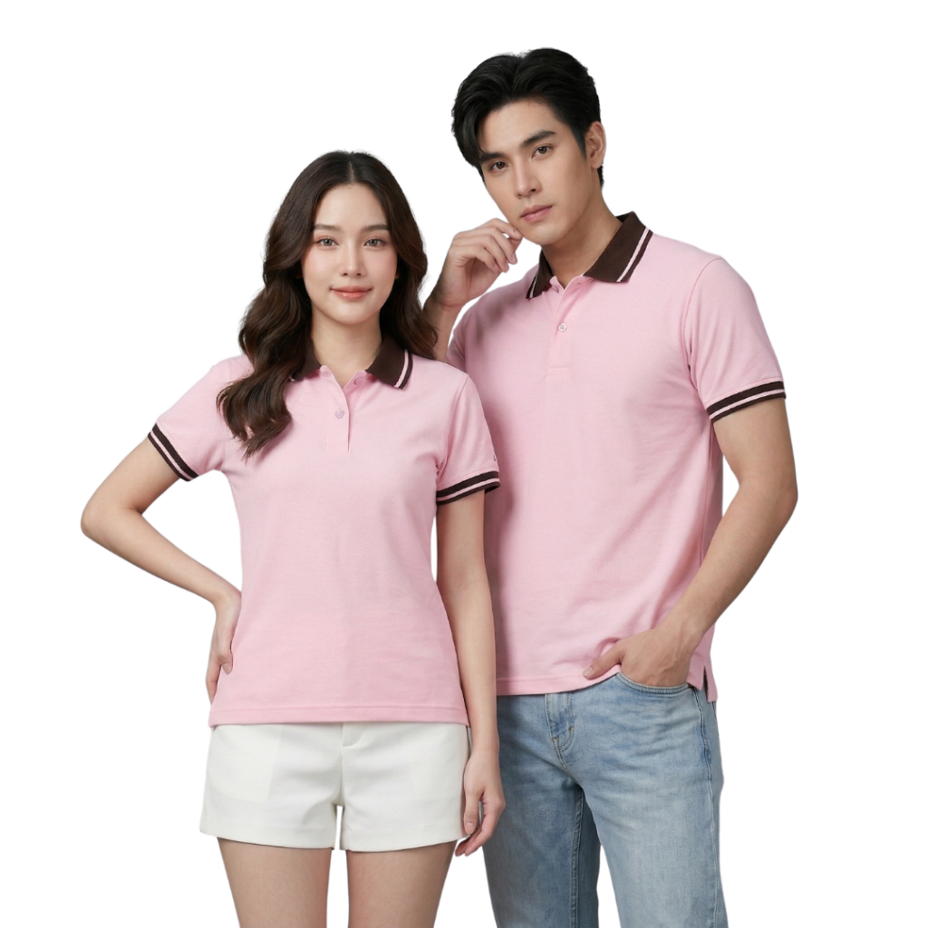 เสื้อโปโลสีชมพู ปกริ้วดำ polopeak