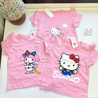 FUFU เสื้อยืดเด็ก เสื้อเด็ก สกรีนการ์ตูน แขนสั้นระบาย (1-4 ขวบ) ผ้าคอตตอนนุ่ม เลือกสี/คละลาย (TSH-2)