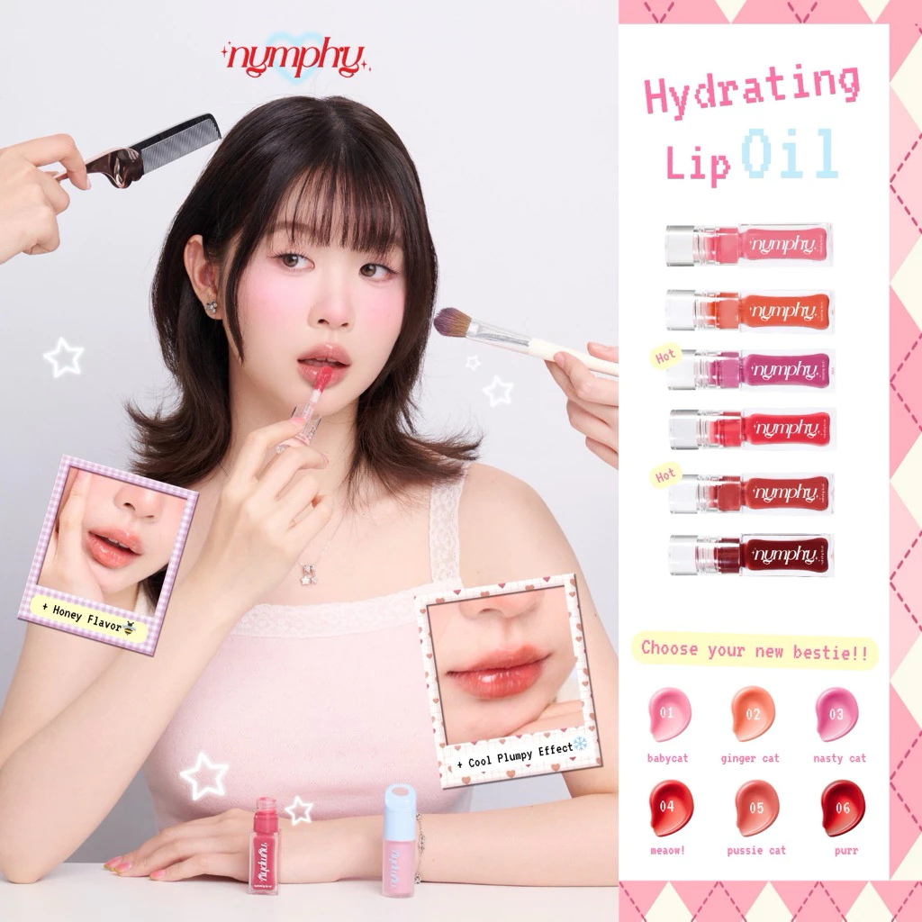 NYMPHY - Hydrating Lip Oil 6 g นิมฟี่ ไฮเดรตติ้ง ลิปออย บำรุงปากขั้นสุด เนื้อฉ่ำ สีชัด