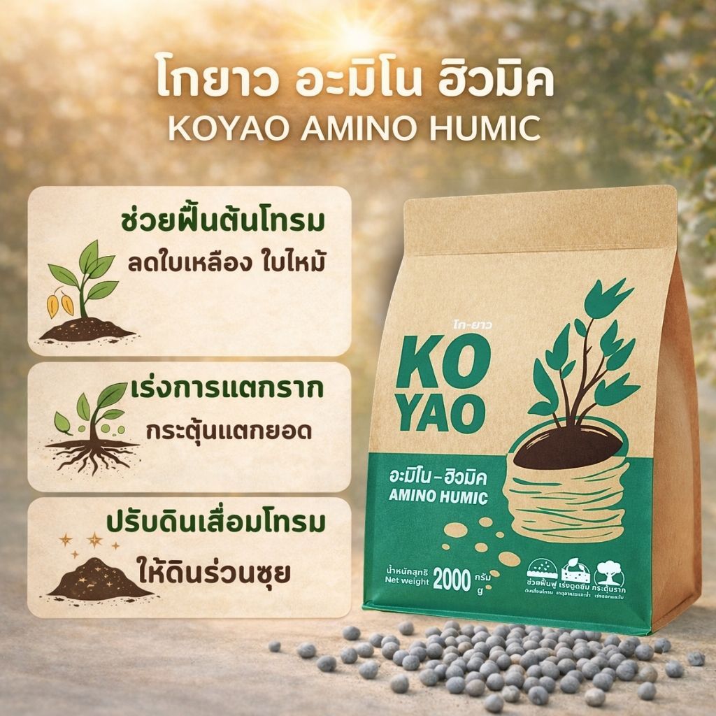 KOYAO ปุ๋ยอะมิโนฮิวมิค บำรุงพืช เร่งราก เร่งใบ โตไว เพิ่มผลผลิต ใช้กับผัก ไม้ดอก ไม้ผล และพืชทุกชนิด